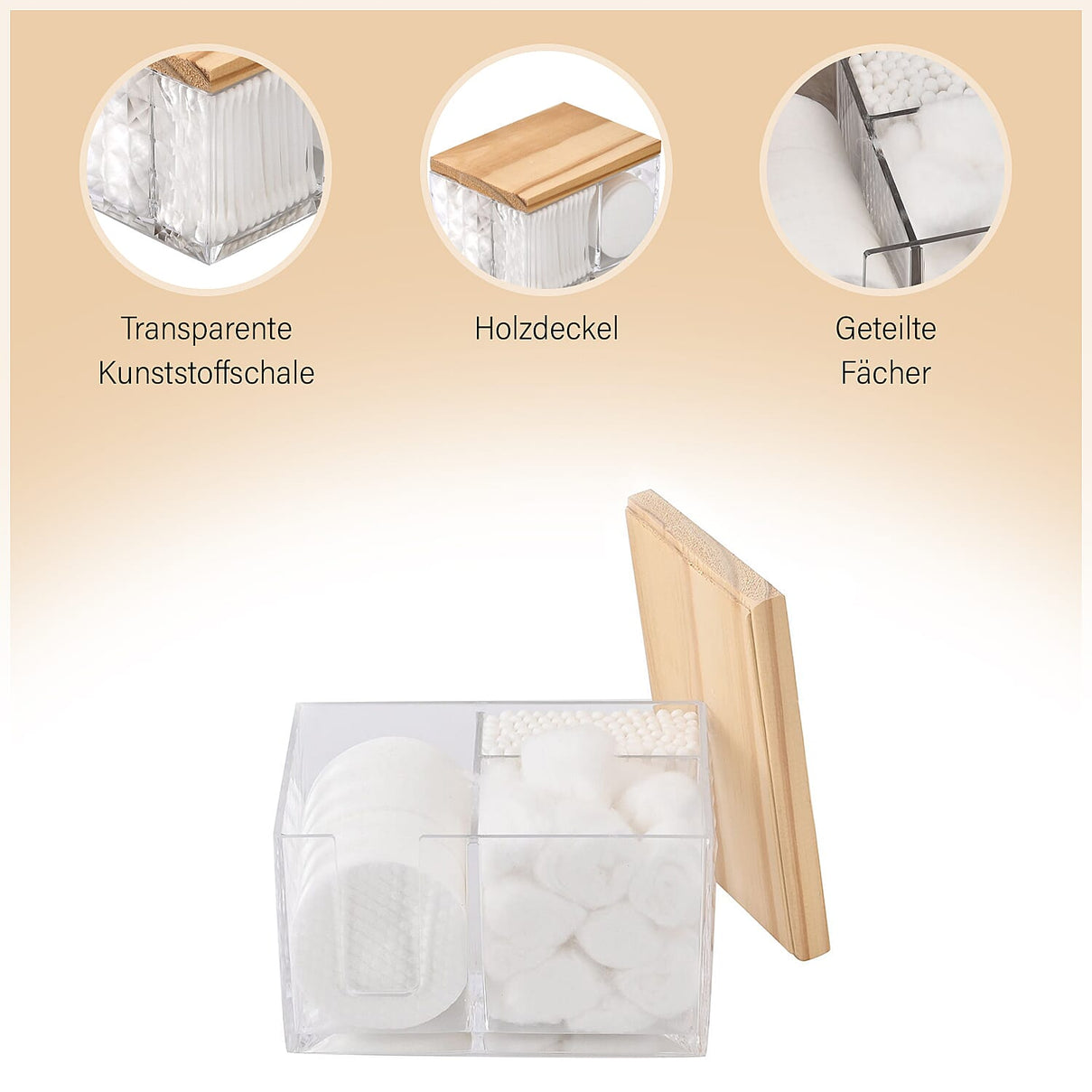 Eco-Friendly Bath Collection - Cotton Balls, Swabs, and Pads in A Stylish Plastic Tray with A Wooden Lid 7581342 6