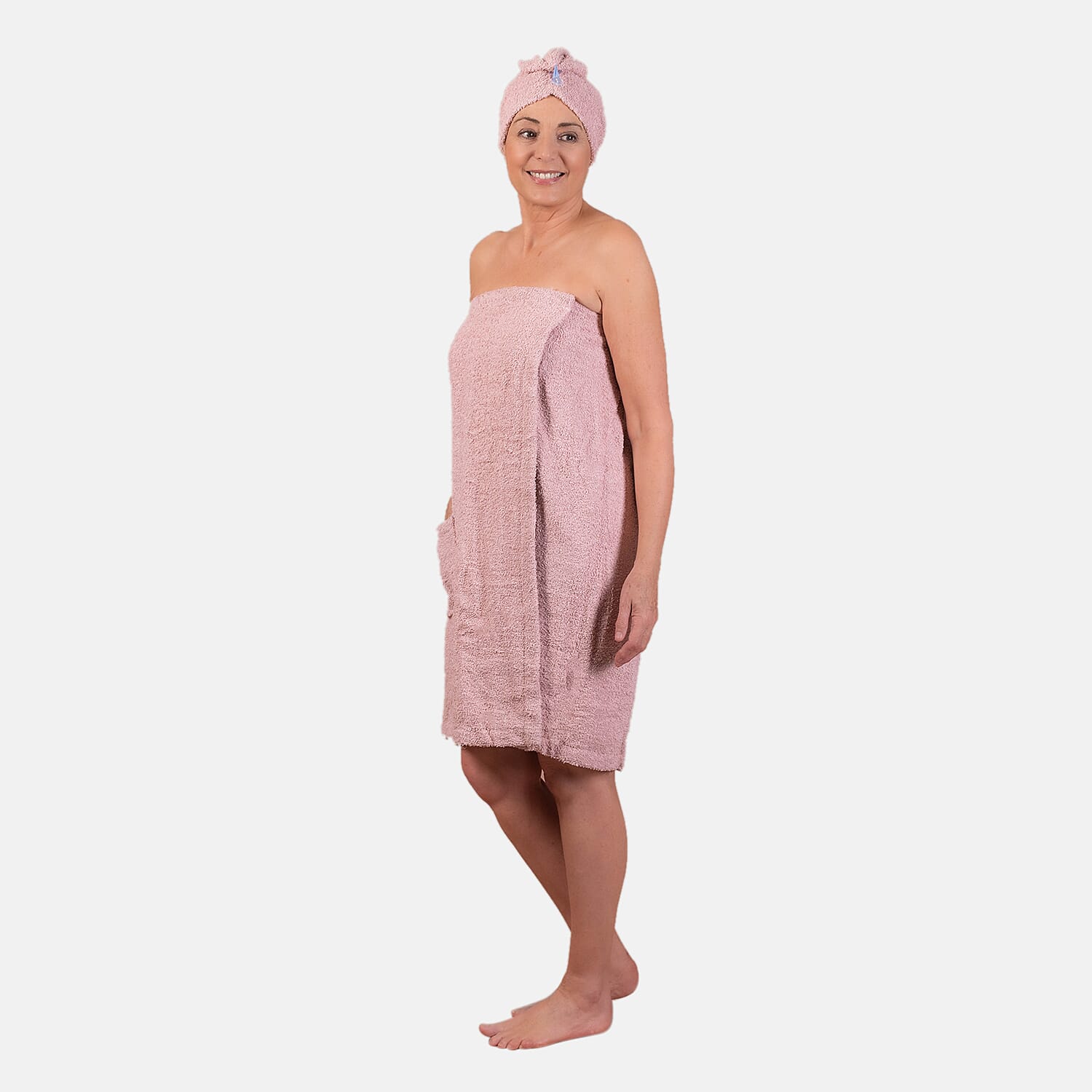 100% Cotton Womens Shower Body Wrap with Hair Cap (Size 138x78x1 cm) - Pink 7173867 3