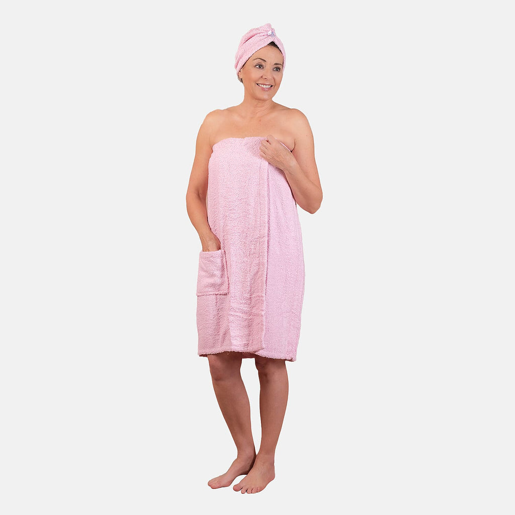 100% Cotton Womens Shower Body Wrap with Hair Cap -Lavender