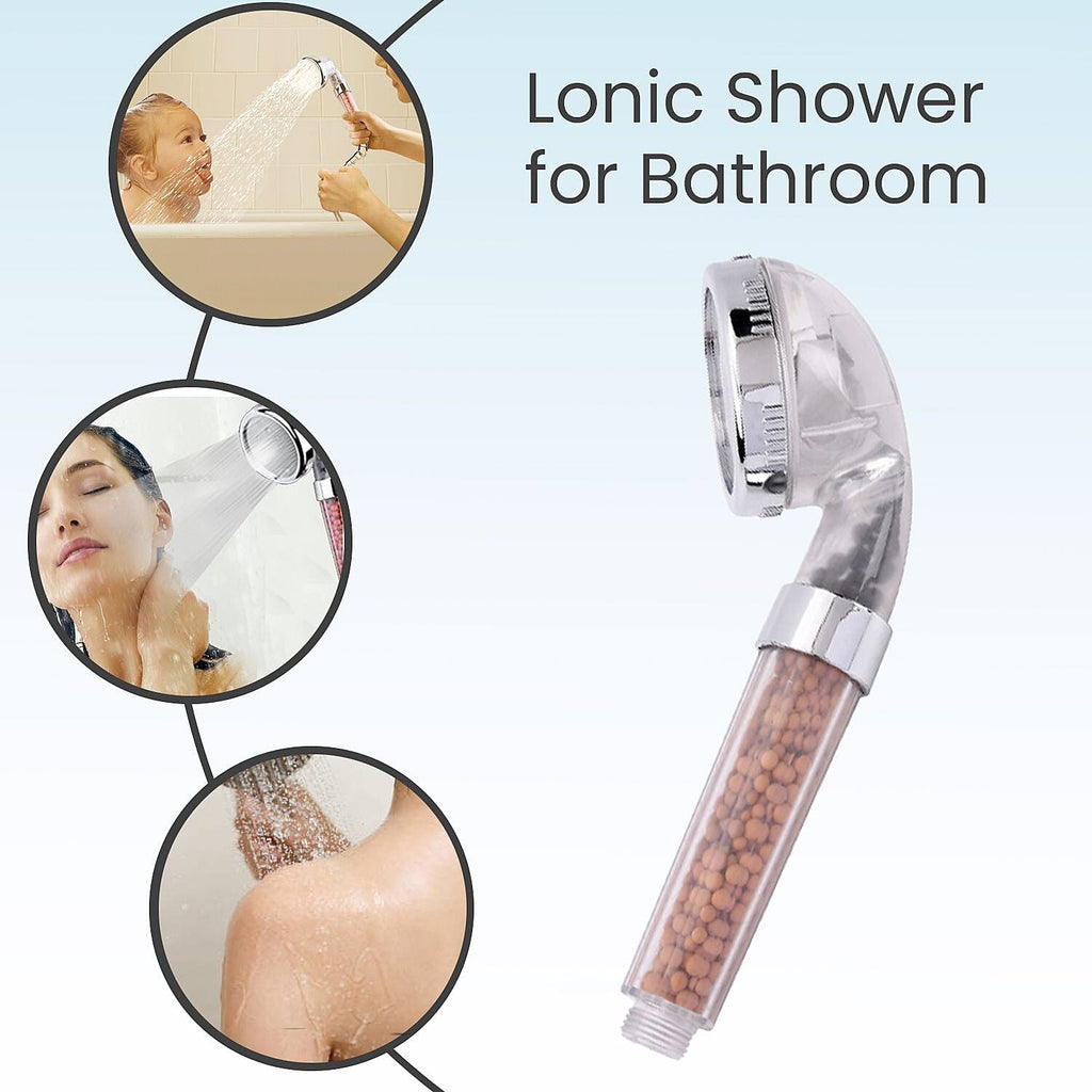 High-Pressure Ionic Filter Shower Head with 3 Adjustable Spray Settings (22 x 8cm)