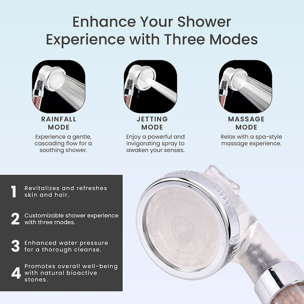 High-Pressure Ionic Filter Shower Head with 3 Adjustable Spray Settings (22 x 8cm)