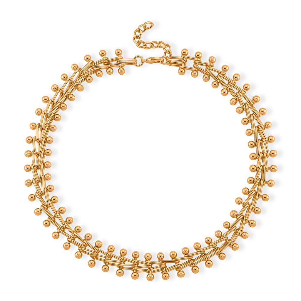 Beaded Necklace (Size - 18-2 Ext) in Yellow Gold Tone