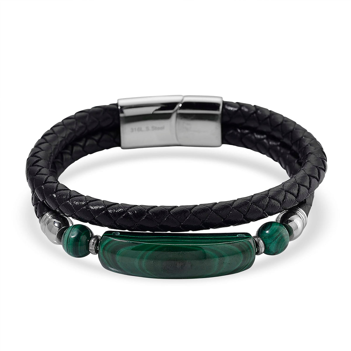 Close Out Deal- Natural Malachite Bracelet (Size 7) In Genuine Leather 77.00 Ct. 8315807 0