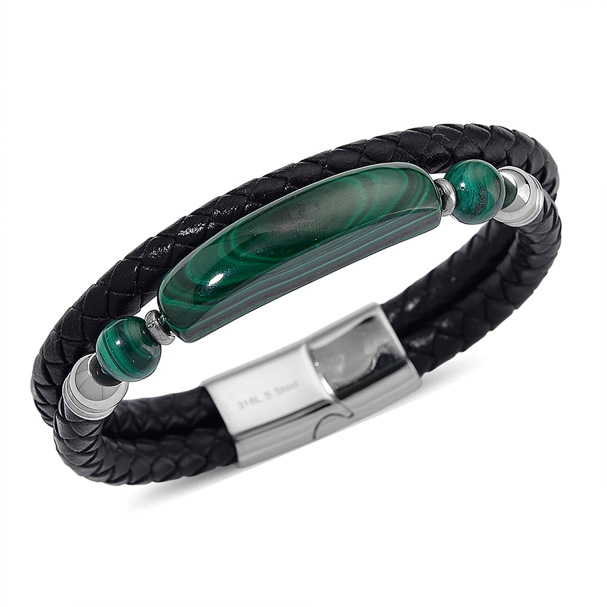 Close Out Deal- Natural Malachite Bracelet (Size 7) In Genuine Leather 77.00 Ct. 8315807 3