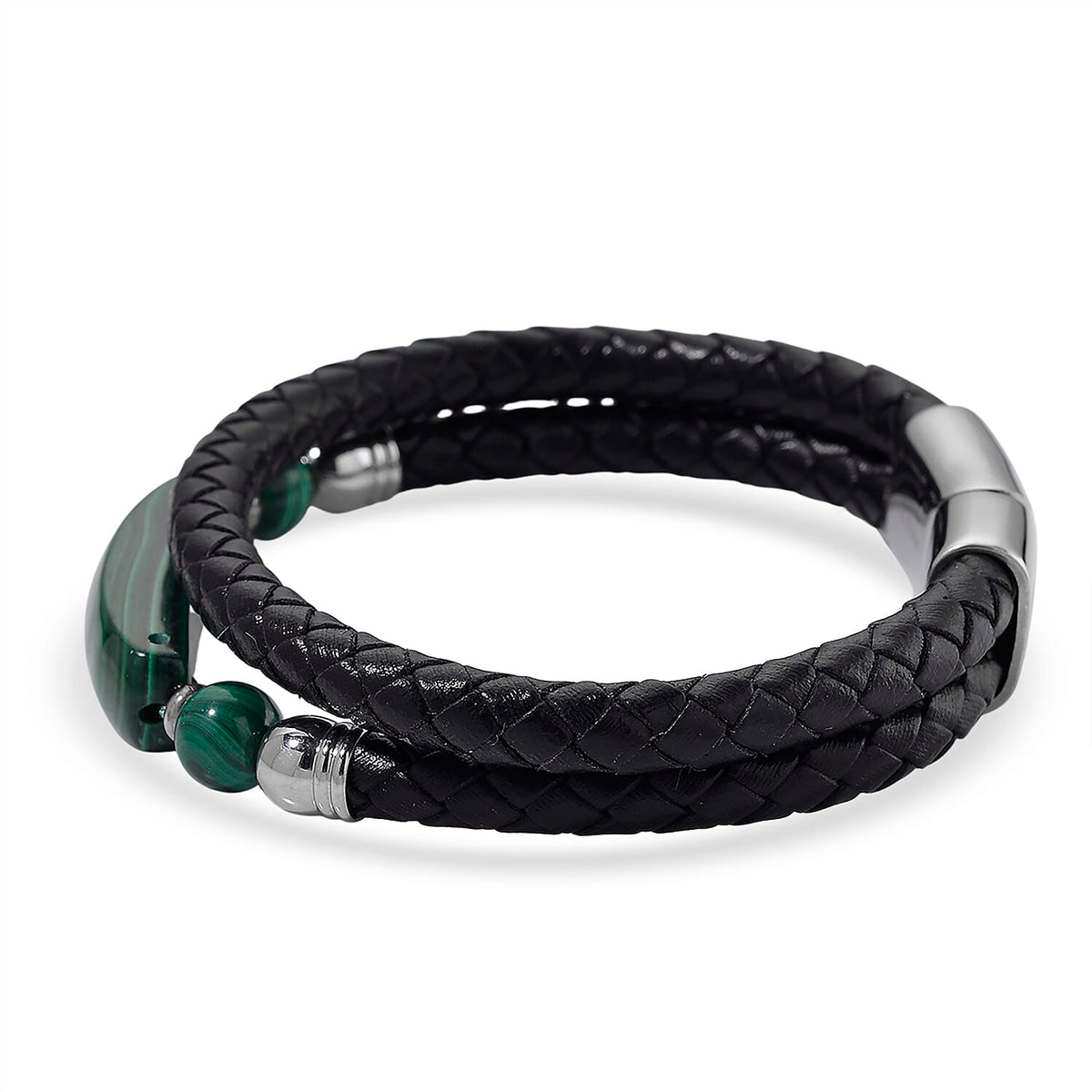Close Out Deal- Natural Malachite Bracelet (Size 7) In Genuine Leather 77.00 Ct. 8315807 4