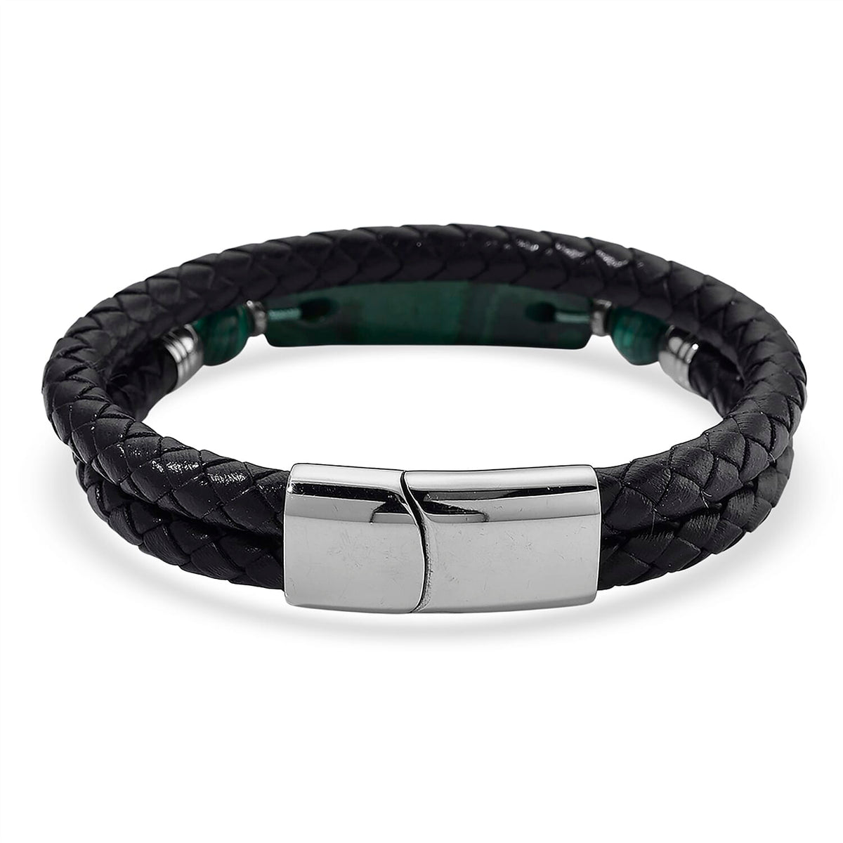 Close Out Deal- Natural Malachite Bracelet (Size 7) In Genuine Leather 77.00 Ct. 8315807 5