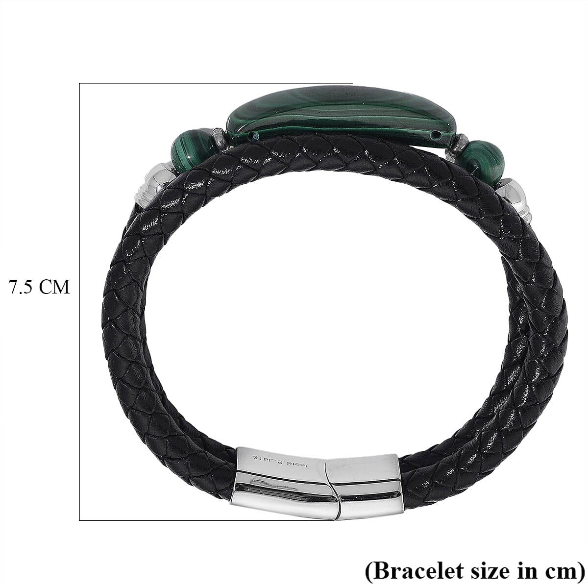 Close Out Deal- Natural Malachite Bracelet (Size 7) In Genuine Leather 77.00 Ct. 8315807 6