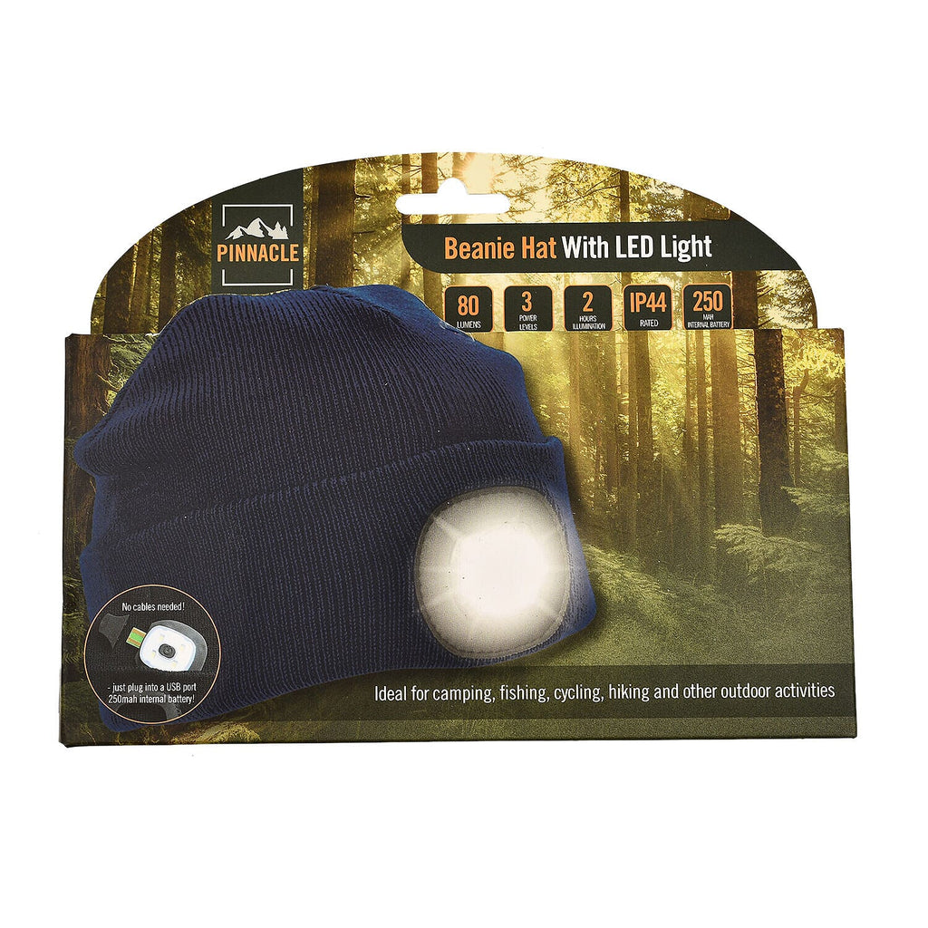 Beanie Hat with Rechargeable Head Torch - Blue