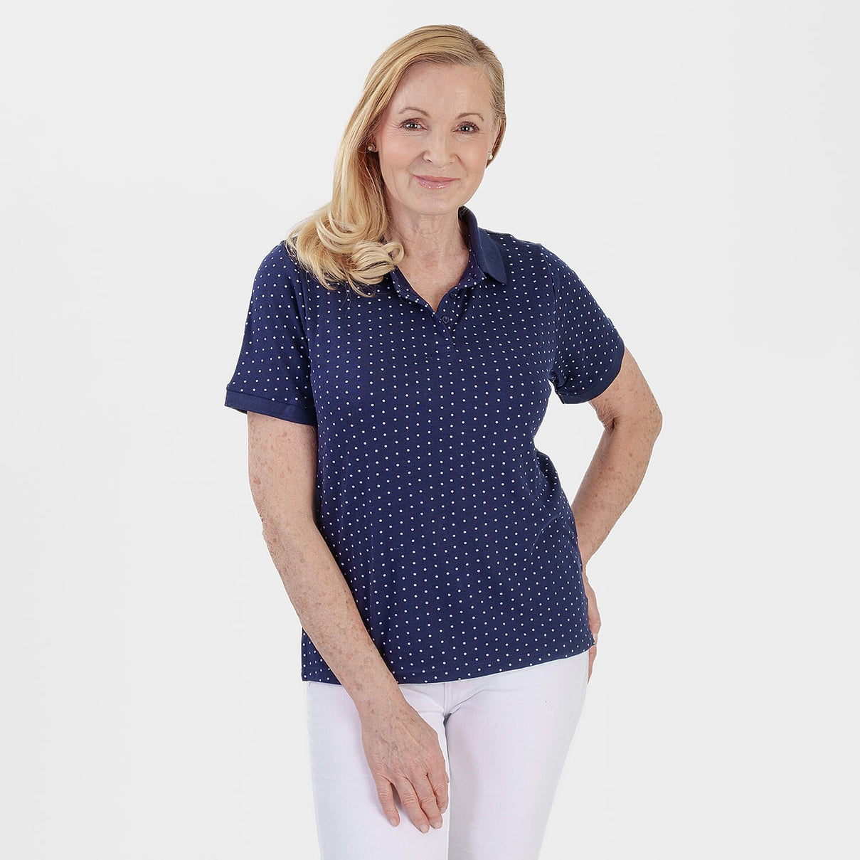 Beaumonde Ladies Polo Collar Short Sleeve Jersey Tee (Size L, 16-18) - Navy V32518010 0