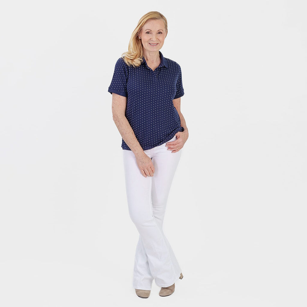 Beaumonde Ladies Polo Collar Short Sleeve Jersey Tee (Size L, 16-18) - Navy