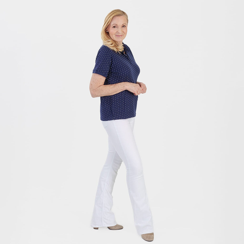 Beaumonde Ladies Polo Collar Short Sleeve Jersey Tee (Size L, 16-18) - Navy