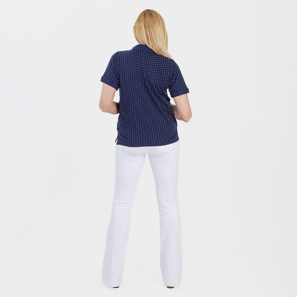 Beaumonde Ladies Polo Collar Short Sleeve Jersey Tee (Size L, 16-18) - Navy