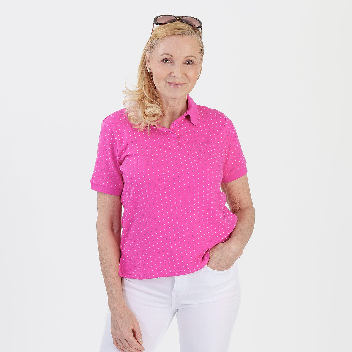 Beaumonde Ladies Polo Collar Short Sleeve Jersey Tee (Size L, 16-18) - Raspberry V32571308 0