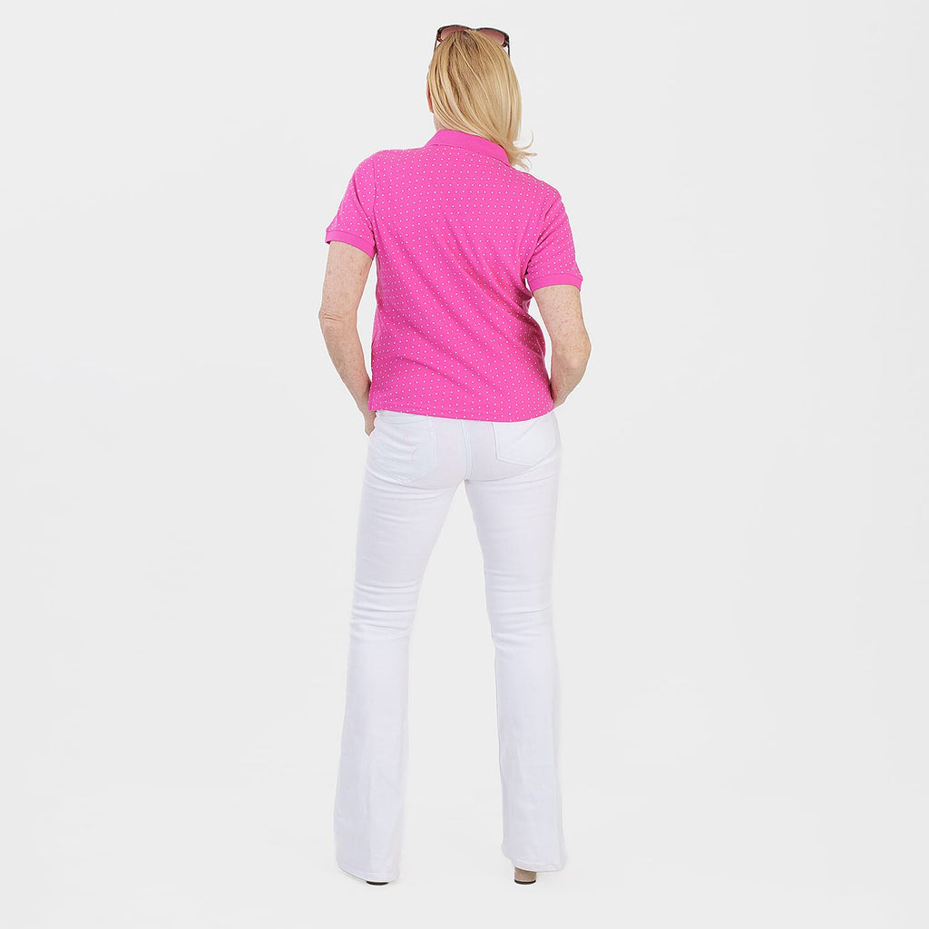 Beaumonde Ladies Polo Collar Short Sleeve Jersey Tee (Size L, 16-18) - Raspberry