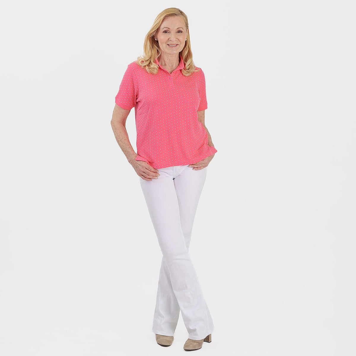 Beaumonde Ladies Polo Collar Short Sleeve Jersey Tee (Size S, 8-10) - Coral V32680333 0
