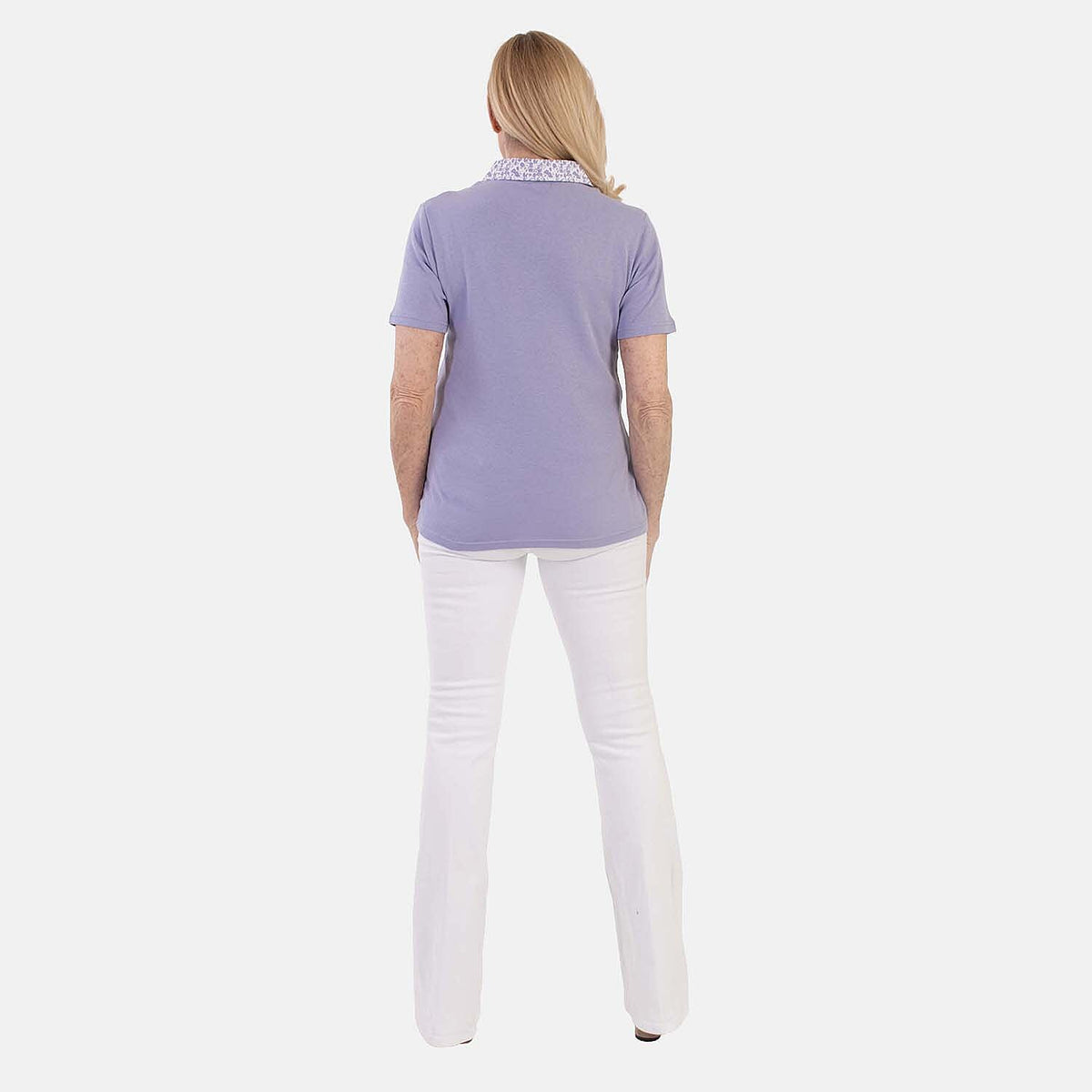Beaumonde Ladies Short Sleeve Polo With Woven Floral Print Collar (Size M, 12 to 14) - Lilac V32599495 2