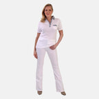 Beaumonde Ladies Short Sleeve Polo With Woven Floral Print Collar (Size XXL, 24 to 26) - White