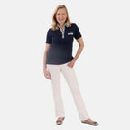 Beaumonde Ladies Short Sleeve Polo With Woven Floral Print Collar (Size L, 16 to 18) - Navy