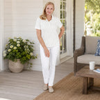Beaumonde Ladies Short Sleeve Spot Printed Single Jersey Polo Tee (Size L, 16-18) - White