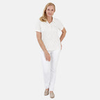 Beaumonde Ladies Short Sleeve Spot Printed Single Jersey Polo Tee (Size L, 16-18) - White