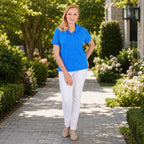 Beaumonde Ladies Short Sleeve Spot Printed Single Jersey Polo Tee (Size M, 12-14) - Blue