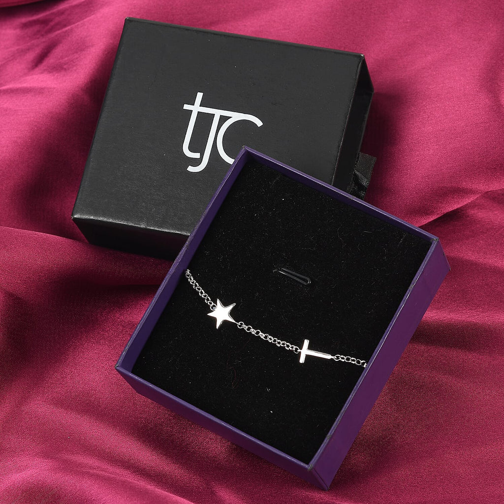 Platinum Overlay Sterling Silver Line Bracelet 1 Row