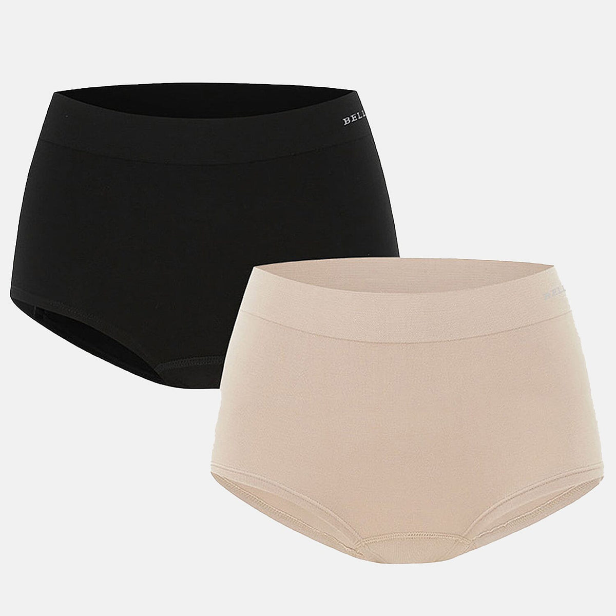 Bella Bodies Pack of 2 - Seamless Full Coverage Bamboo Girlshort (Size M) - Black &amp; Sand V32518009 0