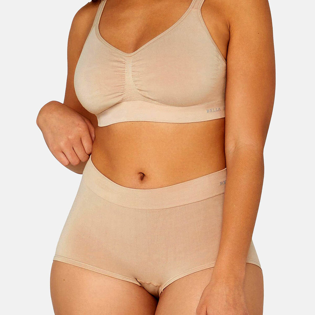 Bella Bodies Pack of 2 - Seamless Full Coverage Bamboo Girlshort (Size M) - Black & Sand