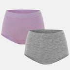 Bella Bodies Pack of 2 - Seamless Full Coverage Bamboo Girlshort (Size XL) - Grey Marle-Soft Lilac
