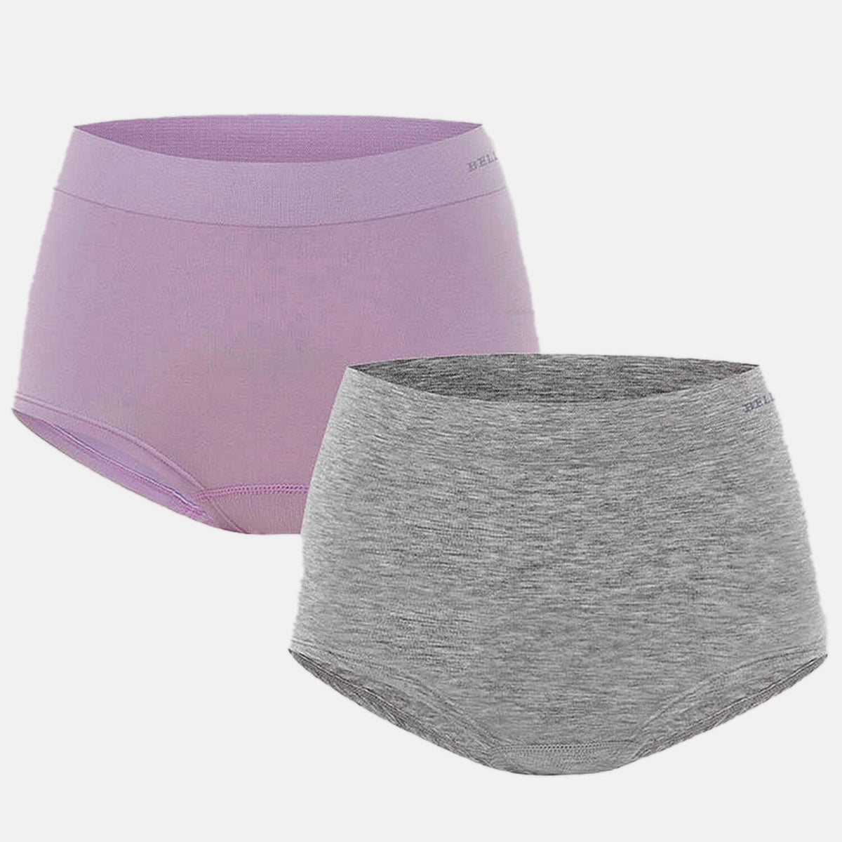 Bella Bodies Pack of 2 - Seamless Full Coverage Bamboo Girlshort (Size XL) - Grey Marle/Soft Lilac V32579208 0
