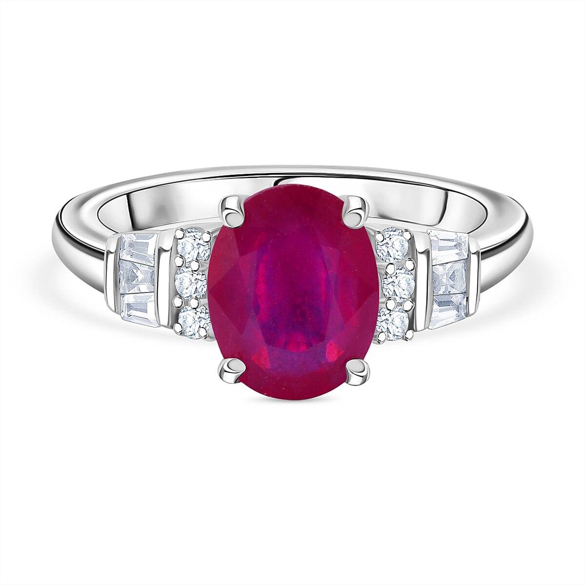 Super Find- Cabo Delgado AAA Ruby &amp; White Zircon Ring in Rhodium Overlay Sterling Silver 2.88 Ct. 8282911 0