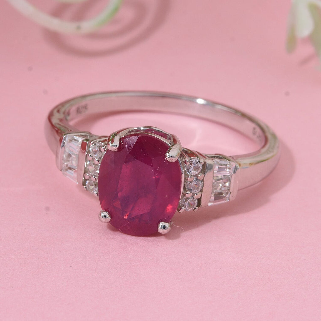 Super Find- Cabo Delgado AAA Ruby & White Zircon Ring in Rhodium Overlay Sterling Silver 2.88 Ct.