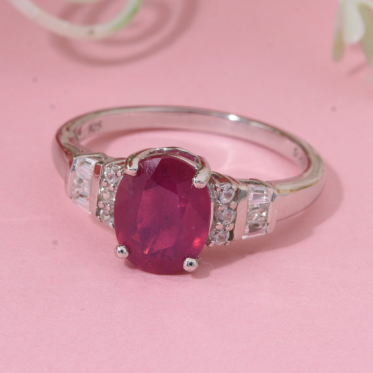 Super Find- Cabo Delgado AAA Ruby &amp; White Zircon Ring in Rhodium Overlay Sterling Silver 2.88 Ct. 8282911 1
