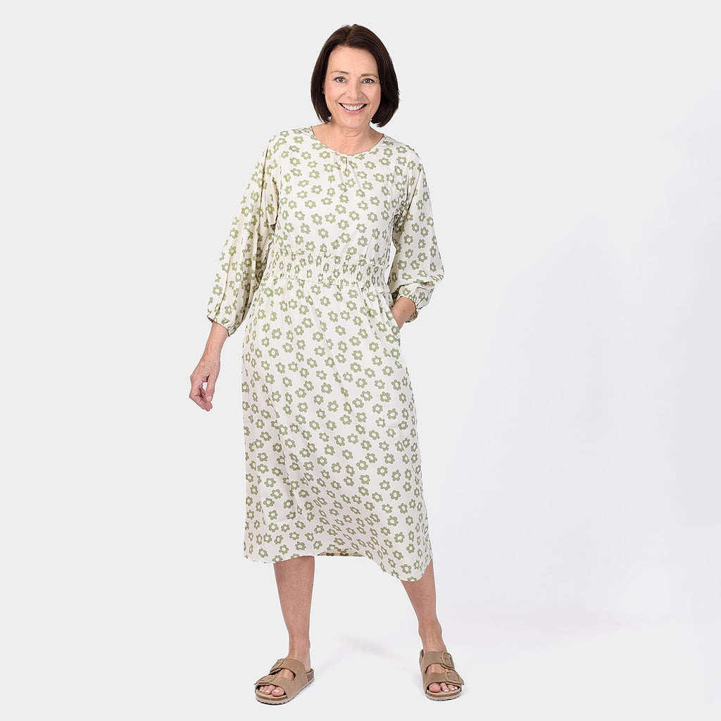 Closeout Deal Daisy Floral Printed Midi Dress (Size 10) - Sage