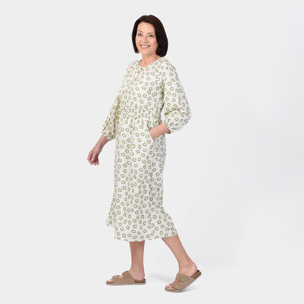 Closeout Deal Daisy Floral Printed Midi Dress (Size 10) - Sage