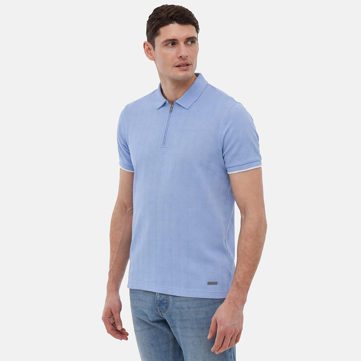 Bench Mens Cotton-Blend Quarter-Zip Textured Polo (Size XXL) - Blue V32754362 0