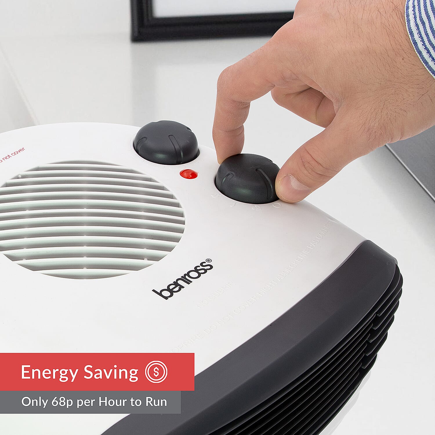 Benross Low Noise Heater Featuring Both Heating and Cooling Options with 3 Temperature Settings (Heat Output 2KW) - White and Grey 7681937 4