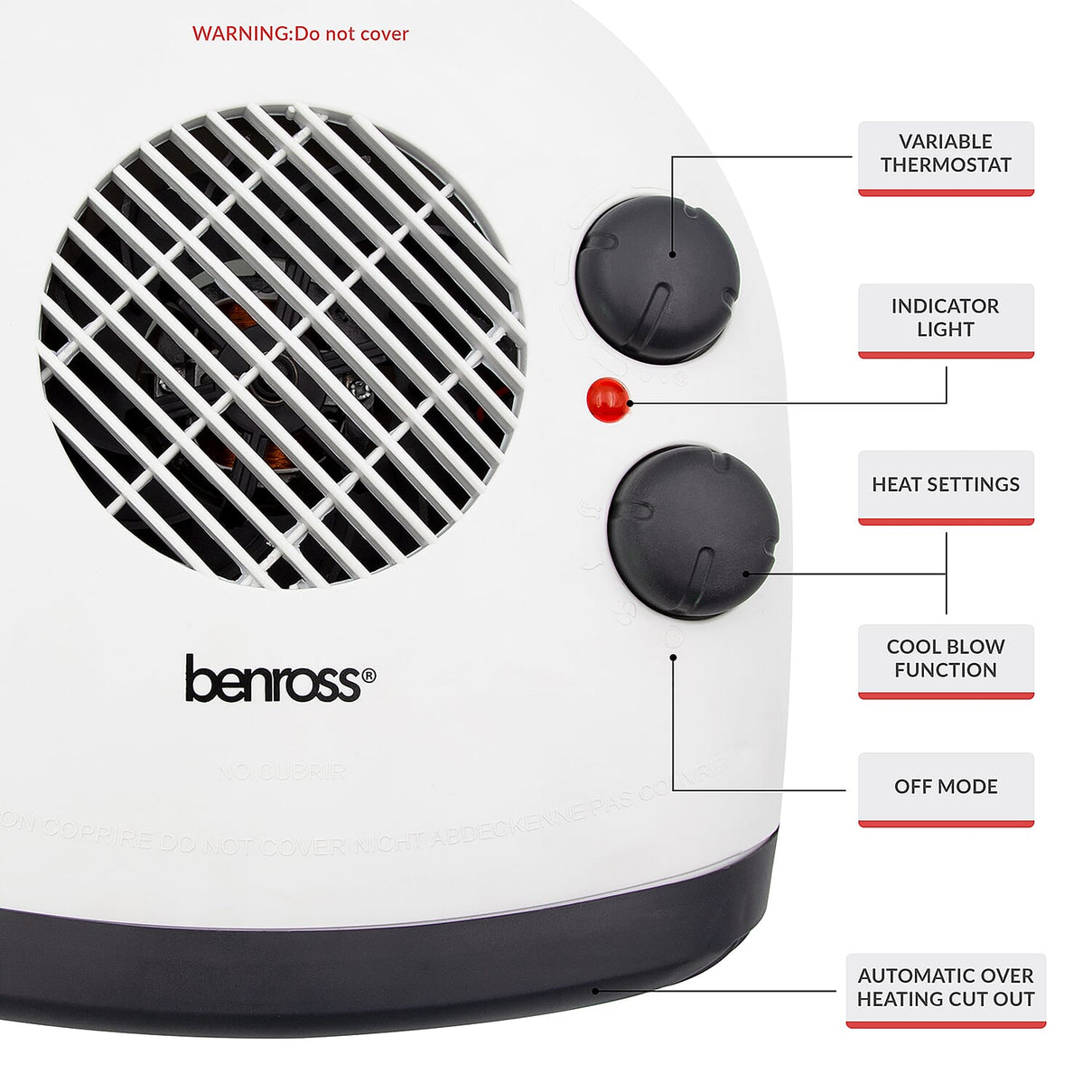 Benross Low Noise Heater Featuring Both Heating and Cooling Options with 3 Temperature Settings (Heat Output 2KW) - White and Grey 7681937 5