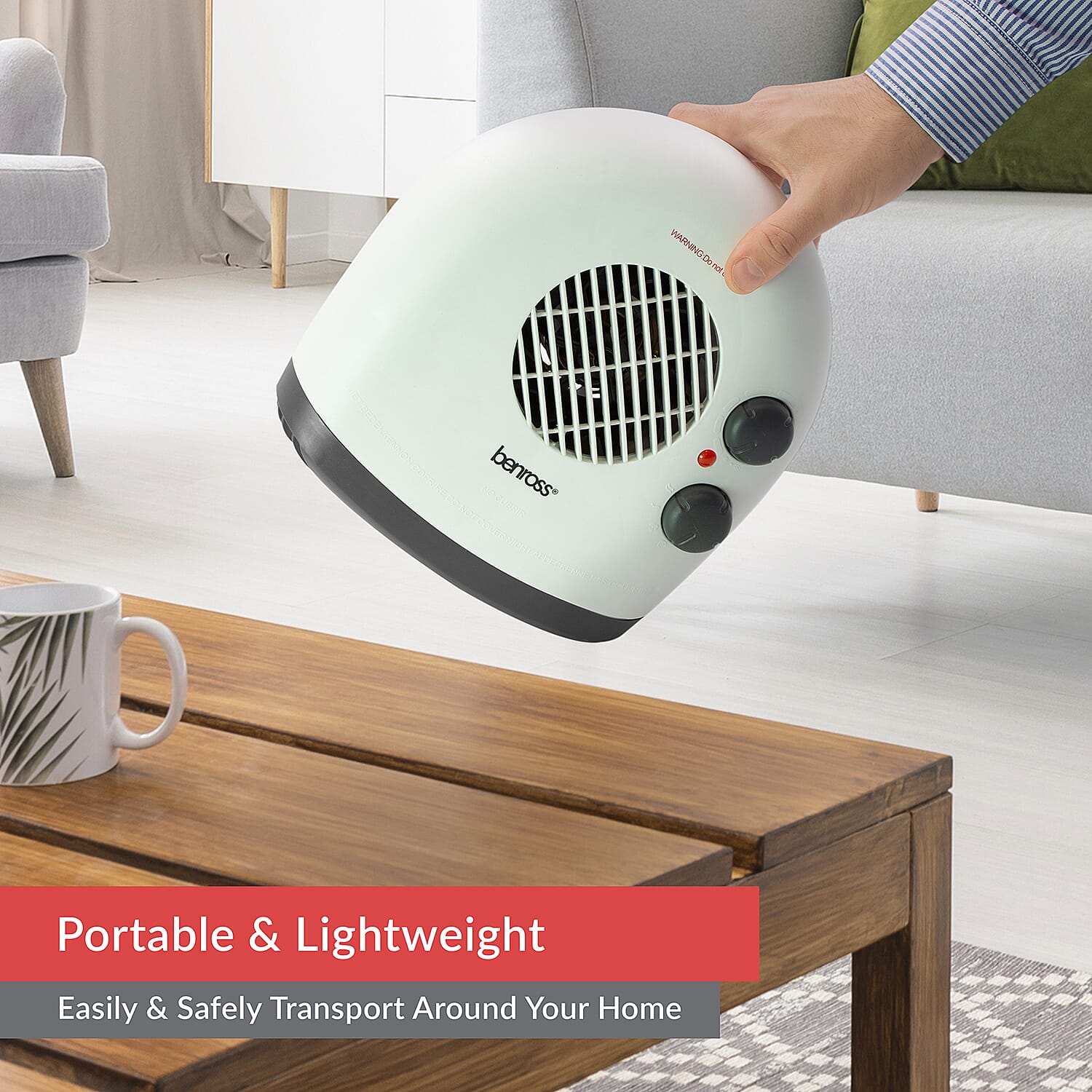 Benross Low Noise Heater Featuring Both Heating and Cooling Options with 3 Temperature Settings (Heat Output 2KW) - White and Grey 7681937 6