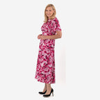 Bershka Floral Print Midi Dress (Size 12) - Pink
