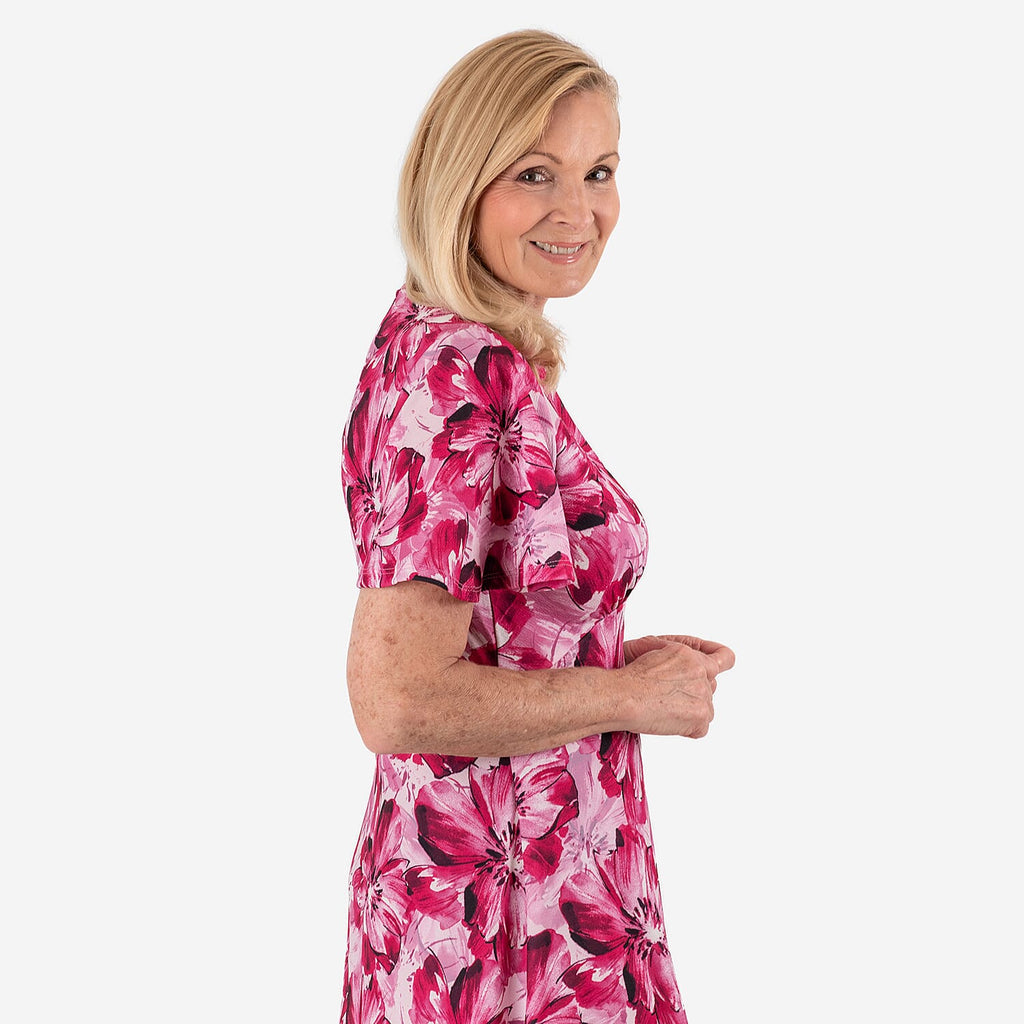 Bershka Floral Print Midi Dress (Size 12) - Pink