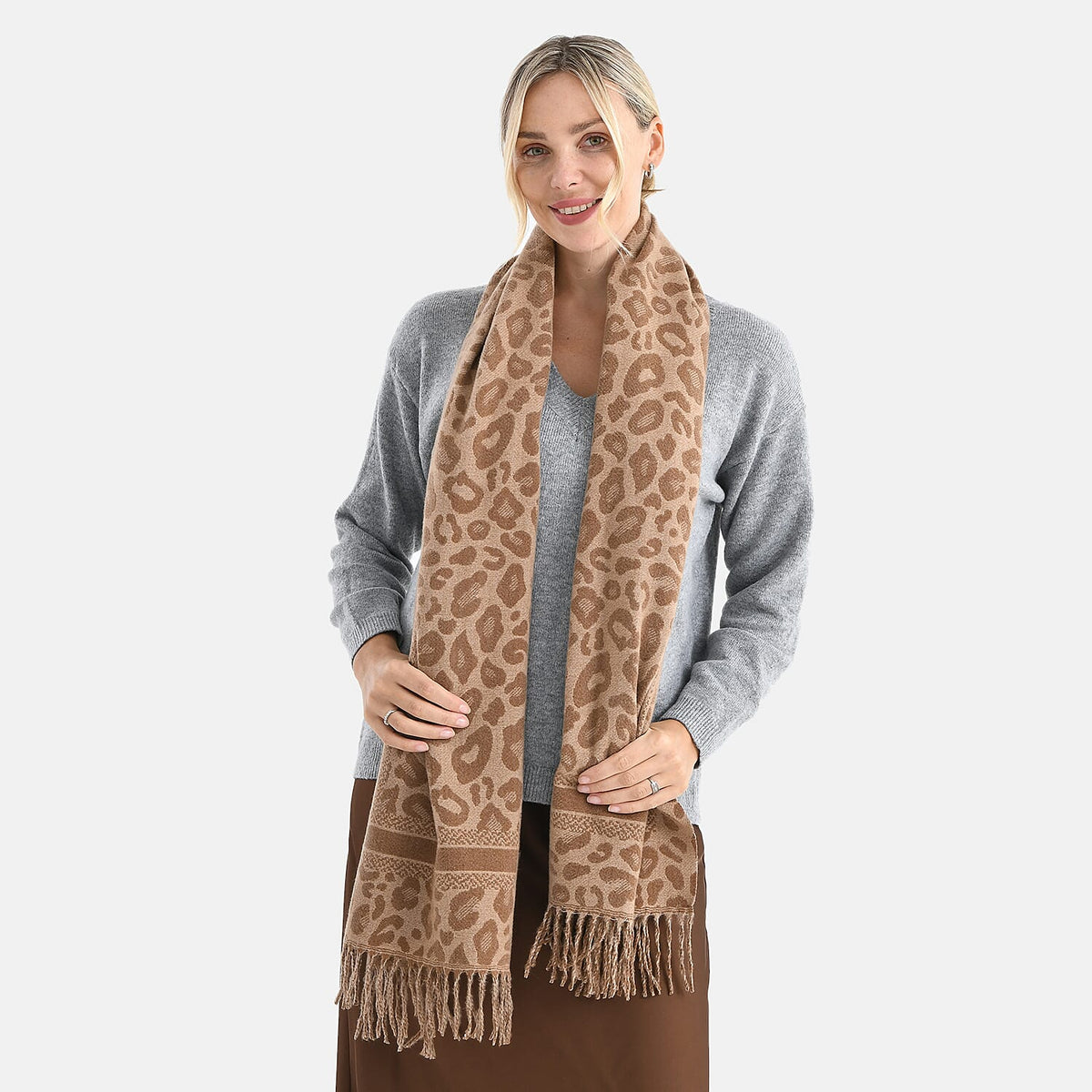 Jacquard Shawl for Women with Tassels V32512508 3