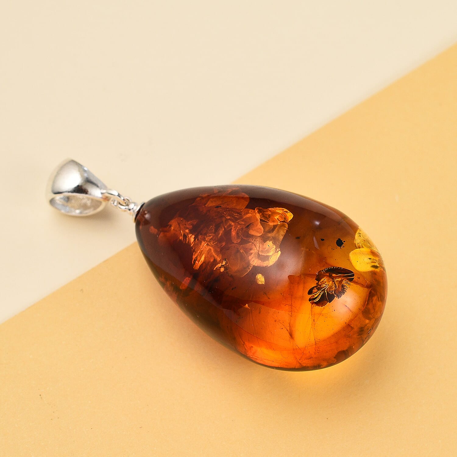 Tucson Special - Bi Colour Baltic Amber Solitaire Drop Pendant 7660923 2