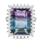 Bi Colour Fluorite and Natural Zircon Halo Ring in Platinum Overlay Sterling Silver 16.51 Ct.