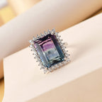 Bi Colour Fluorite and Natural Zircon Halo Ring in Platinum Overlay Sterling Silver 16.51 Ct.