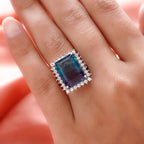 Bi Colour Fluorite and Natural Zircon Halo Ring in Platinum Overlay Sterling Silver 16.51 Ct.