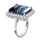 Bi Colour Fluorite and Natural Zircon Halo Ring in Platinum Overlay Sterling Silver 16.51 Ct.