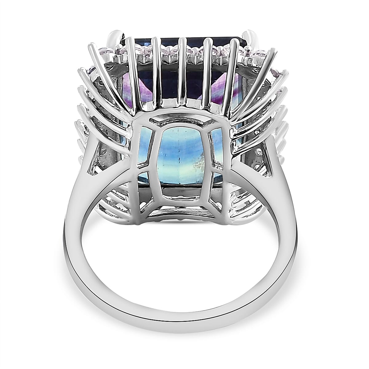 Bi Colour Fluorite and Natural Zircon Halo Ring in Platinum Overlay Sterling Silver 16.51 Ct. 8858345 5