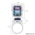 Bi Colour Fluorite and Natural Zircon Halo Ring in Platinum Overlay Sterling Silver 16.51 Ct.