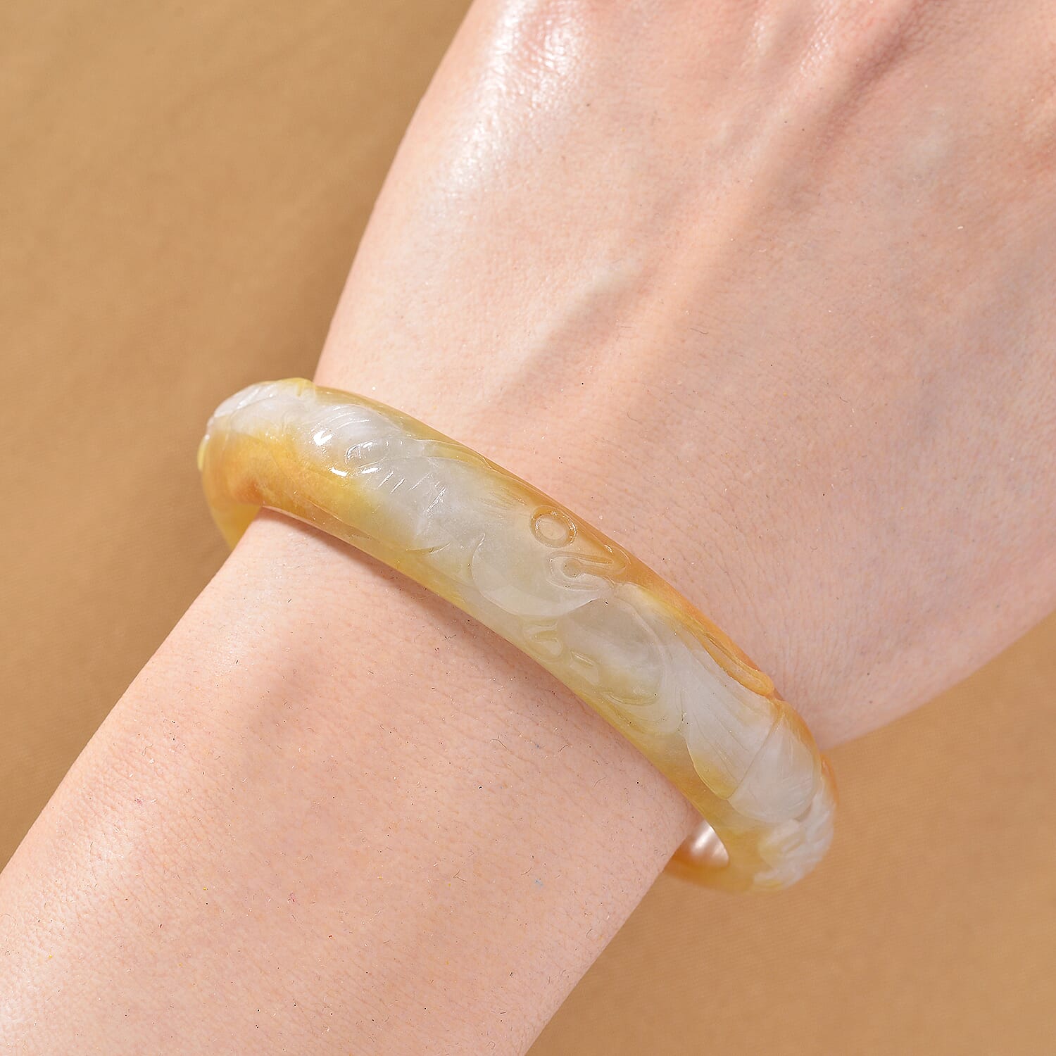 Carved Bi Colour Jade Stone Bangle (Size 7.5) 220.00 Ct. 8206891 2